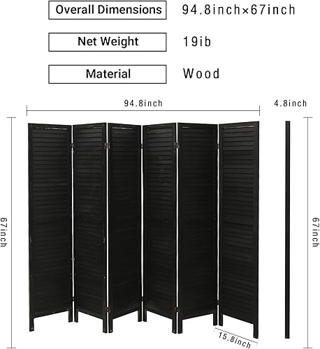 Miniatura 6 de ECOMEX Divisor de habitación, pantalla de privacidad de 6 paneles, pantallas de privacidad plegables de 5.6 pies, con doble tejido de diamante y