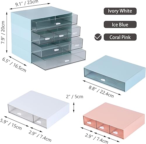 Miniatura 3 de Desk Craft Organizer and Storage with 7 Flat Drawers, Stackable Plastic Desktop Accessories & Workspace Organizer for Office Stationary, Makeup