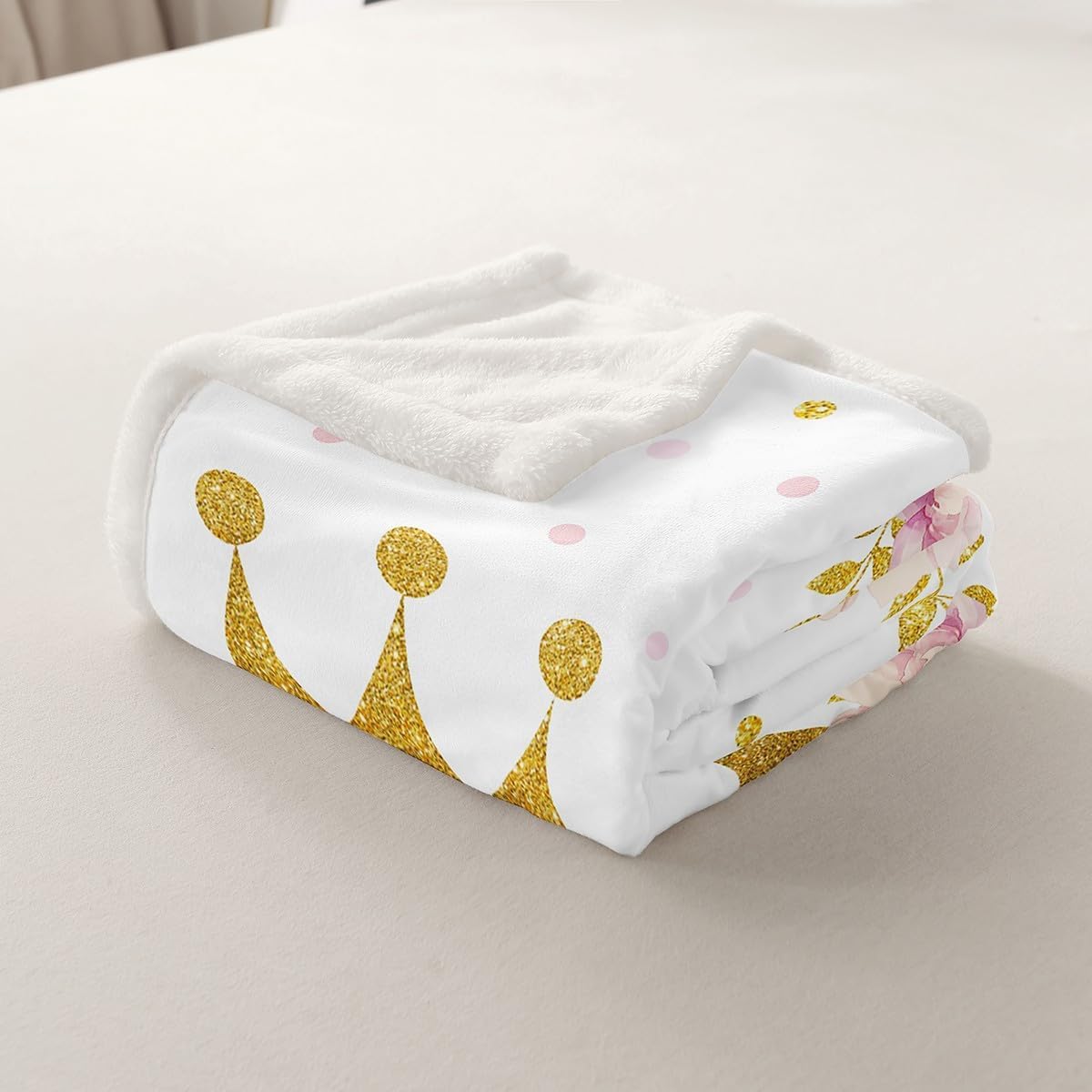 Princess Crown Flannel Fleece Blanket,Purple Girly Dreamy Flowers Super Soft Blanket for Bed Sofa Couch,Romantic Floral Bed Blanket for Bedroom Decor,Twin 60"x80"