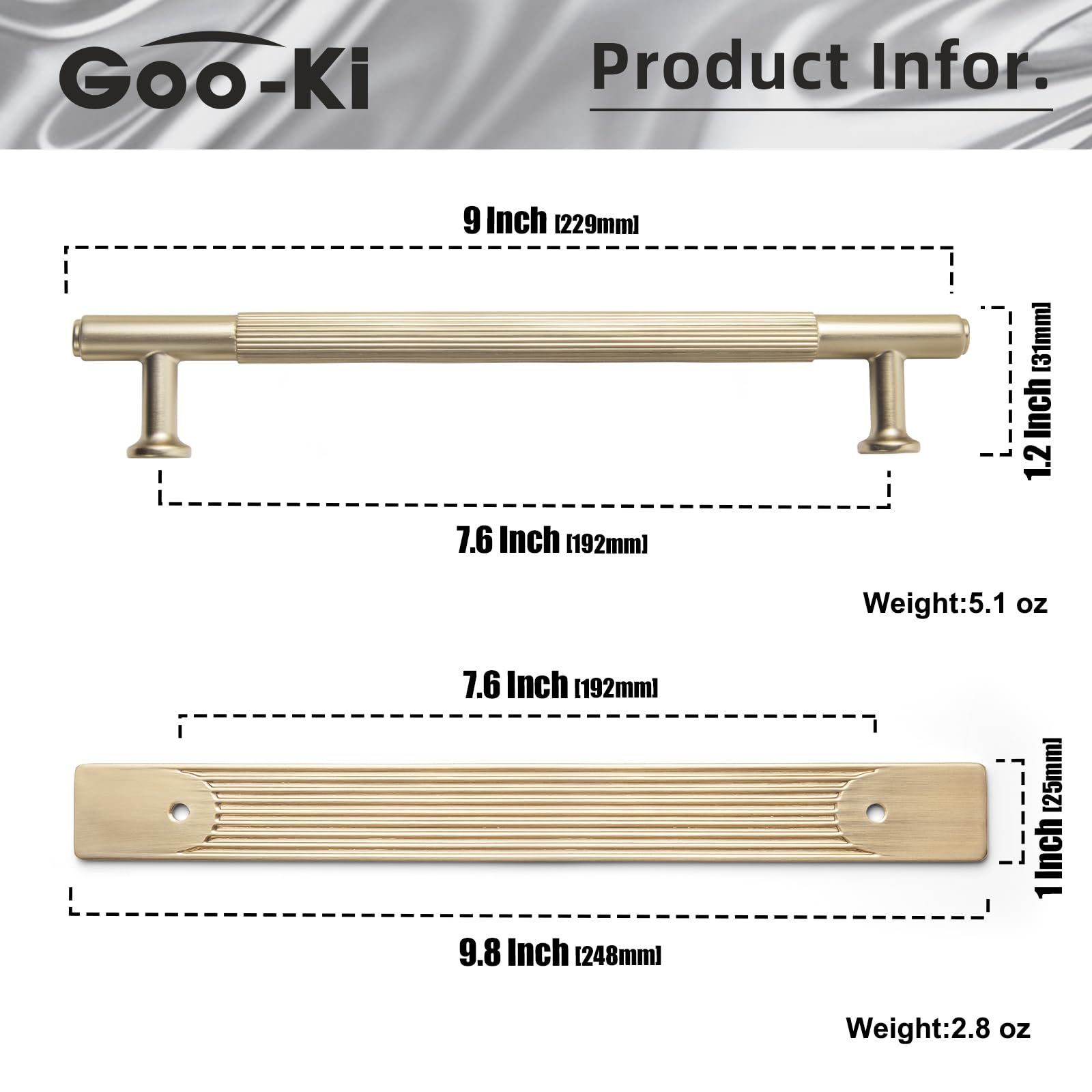 Goo-Ki Schrankgriffe mit Rückplatte/Bodenplatte, Champagnerbronze, Zinklegierung, Hardware für Küchenschublade – 19,2 cm C-C Griffe mit Abstandshalter, 2 Stück