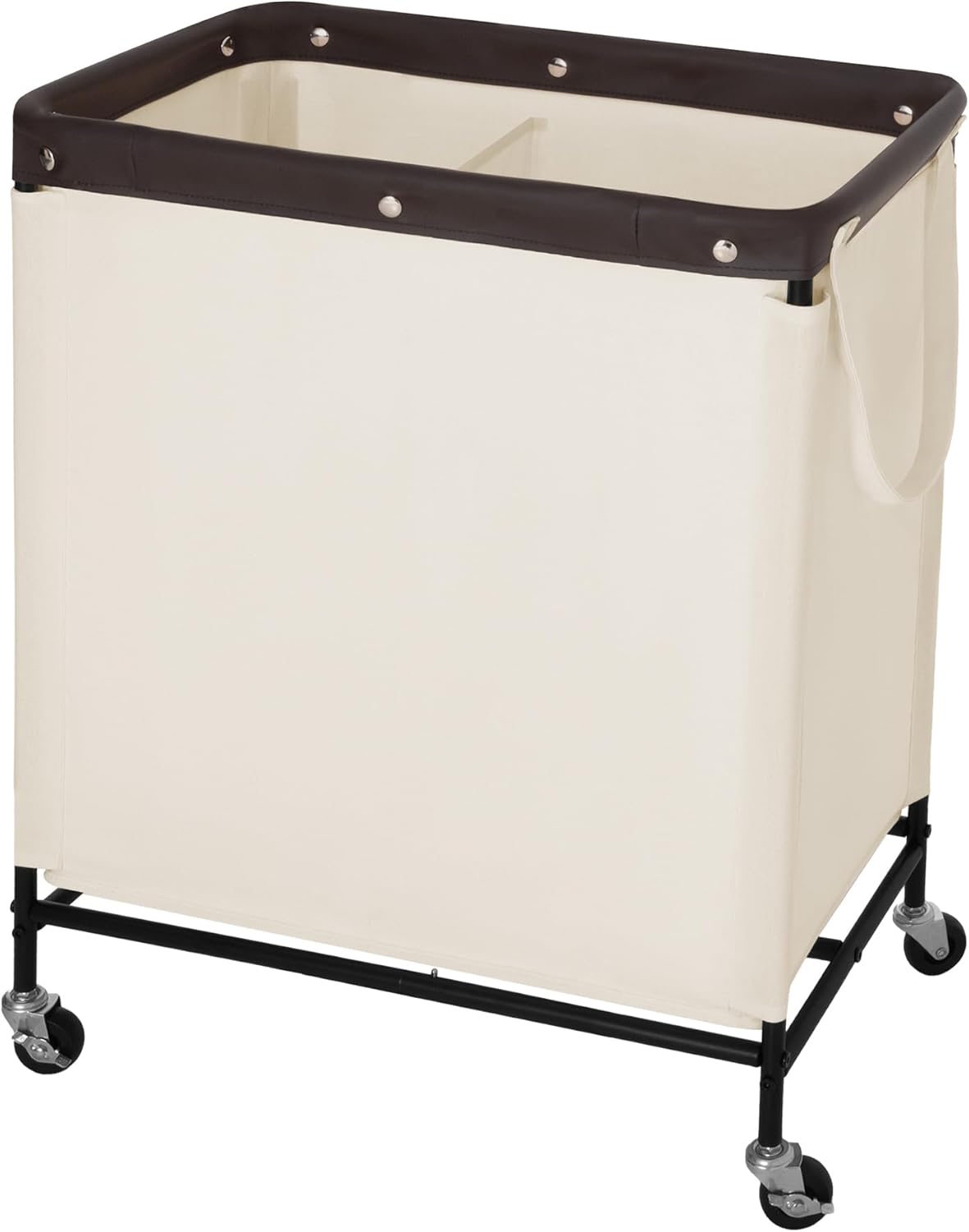 StorageWorks 100L Laundry Hamper with Wheels, 2-Section Rolling Laundry Cart, Laundry Room Cart, Dirty Clothes Basket for Hotels, Bathrooms, Dormitories, Beige