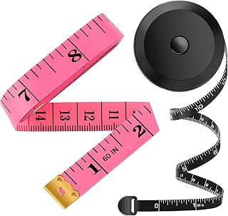 Cinta métrica corporal, cinta métrica para medidas corporales, cinta métrica retráctil de 150 cm, color negro con cinta métrica rosa de 150 cm
