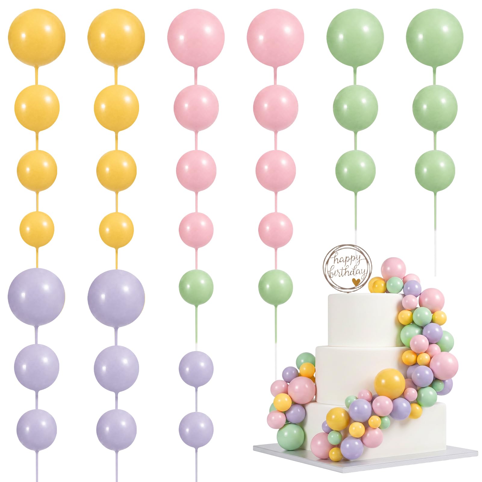 32 Pcs Cake Balls Decoration, Macaron Colors Ball Cake Toppers, Pearl Round Shaped Cake Topper Balls for Birthday, Party, Wedding Decoration Supplies - Green & Pink & Yellow & Purple(2/2.5/3/4 cm) โ image 1
