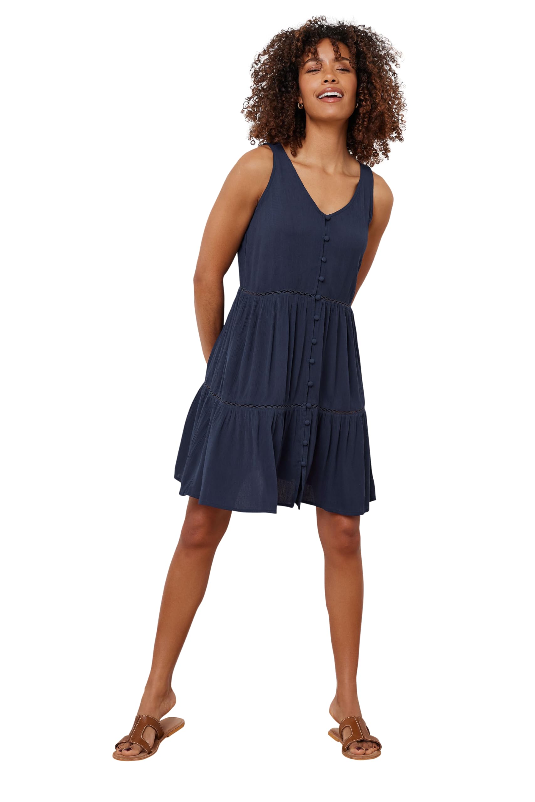 M&Co Women's Dark Navy Button Front Beach Dress In Size 12