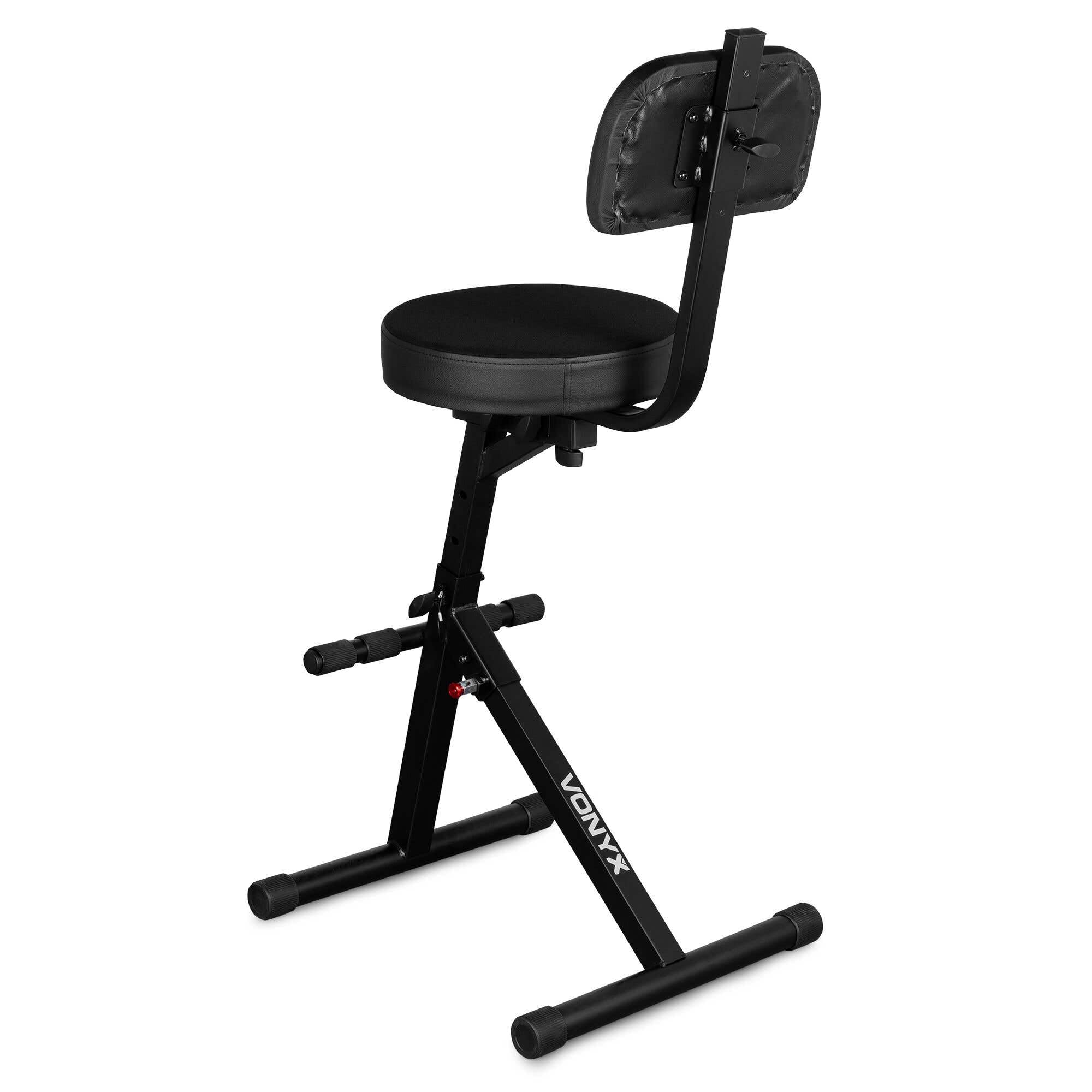 Vonyx GST15 Sgabello per chitarra con schienale rimovibile, sedile viscoelastico, altezza regolabile, pieghevole, struttura metallica, poggiapiedi e gambe antiscivolo per musicisti e DJ