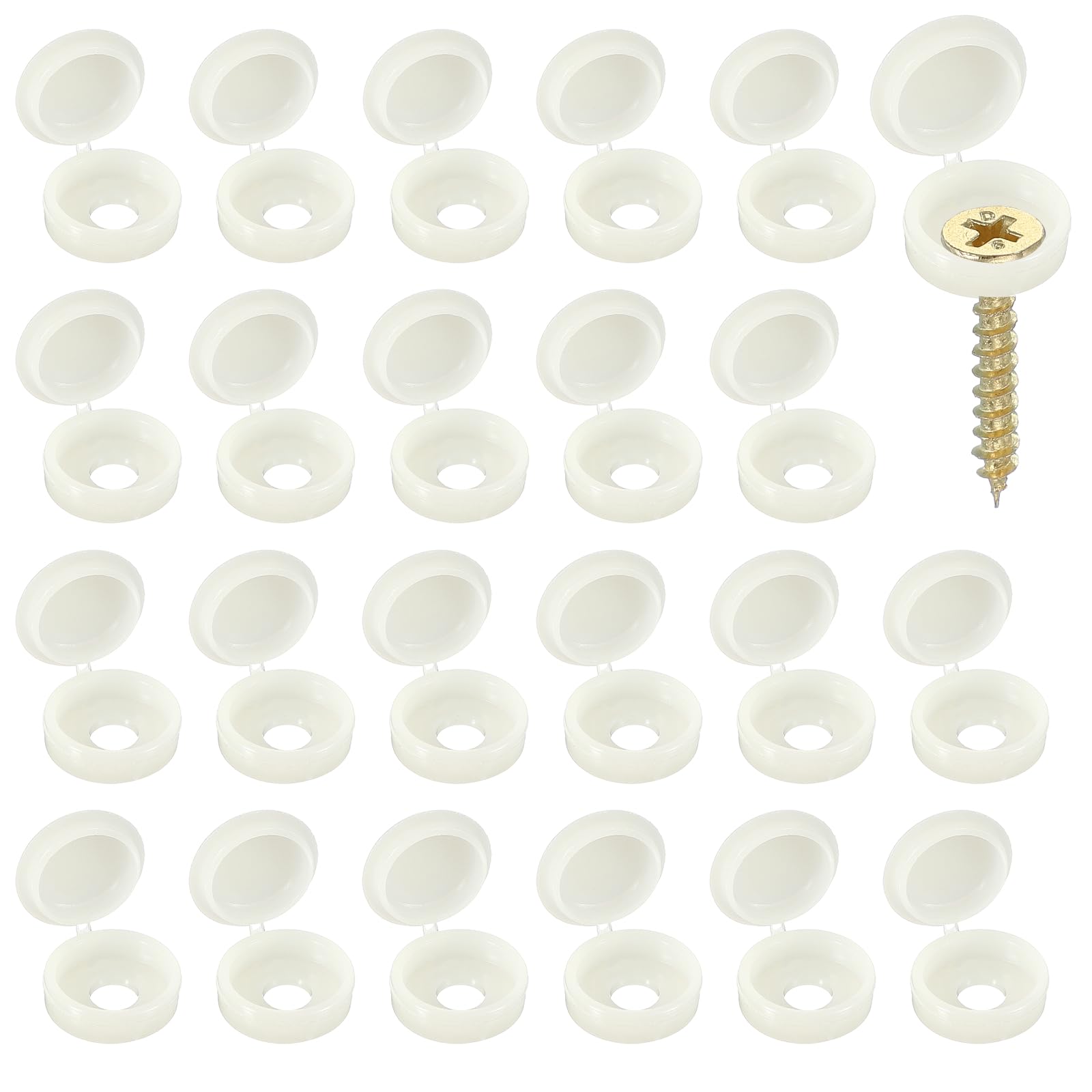YELARXI Screw Snap Covers, Plastic Hinged Screw Cover Caps Shutter Screws Fold Snap Washer- Fitting for (Windows - Railings - Home Furniture - Cabinets) 6 mm & 100 Pack & Warm White
