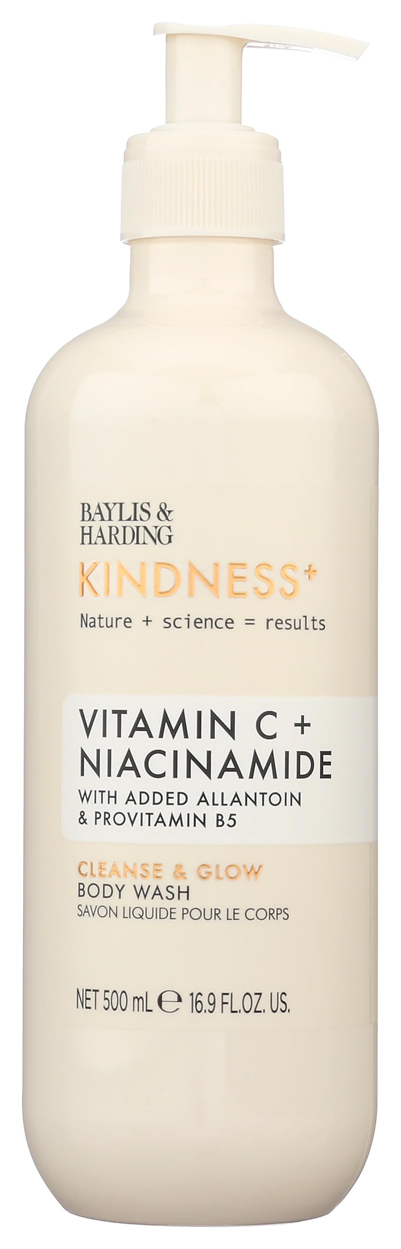 Baylis & Harding Kindness + Vitamin C and Niacinamide Cleanse & Glow Luxury Body Wash 500ml | Added Allantoin & Provitamin B5 | Vegan | Dermatologist approved.
