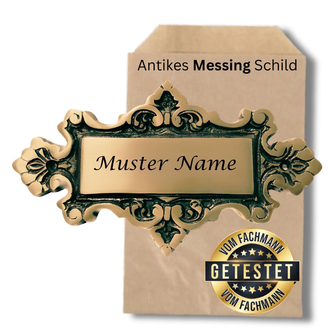 Elegantes Antik-Design: Massives Messing-Türschild 17,5 x 0,7 x 10 cm inklusive individueller Gravur für Haustüren, Briefkästen und Eingangsbereiche