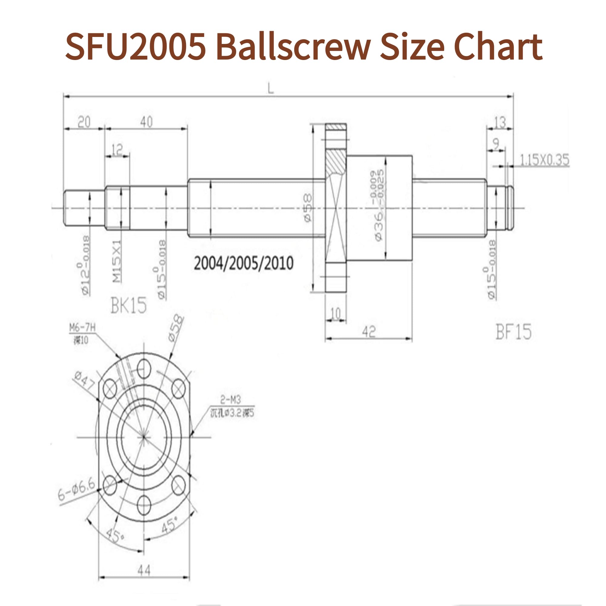 Kugelumlaufspindel 1 Stück, SFU2005-1000mm Gewindespindel mit Kugelumlaufmutter, Ballschraube für CNC-Werkzeugmaschinen, Automatisierungsgeräten