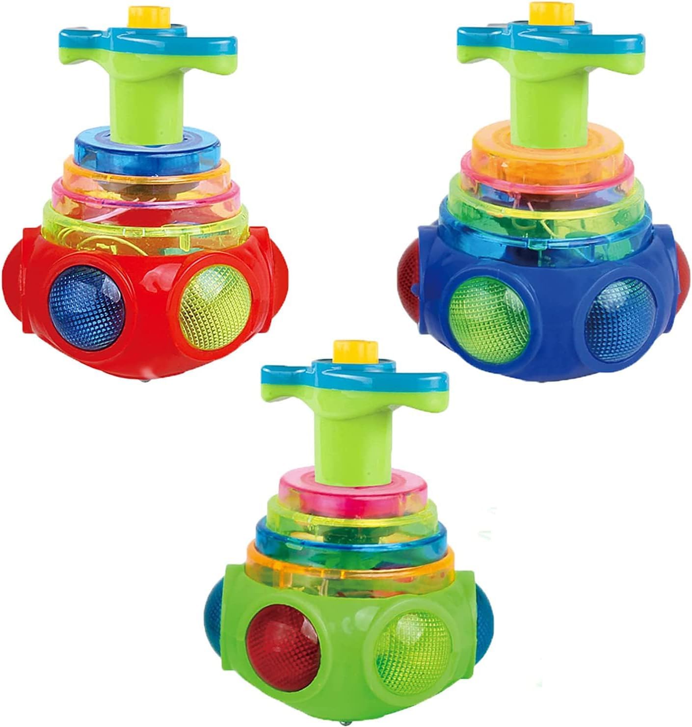 Bucket Time Toys, S-pinning Tops, 3 Pieces Light Up Spinner Toy Attention Autism Bucket Toys Flashing Top Gyroscope with Lights and Music for Kids Boys Girls Random Color
