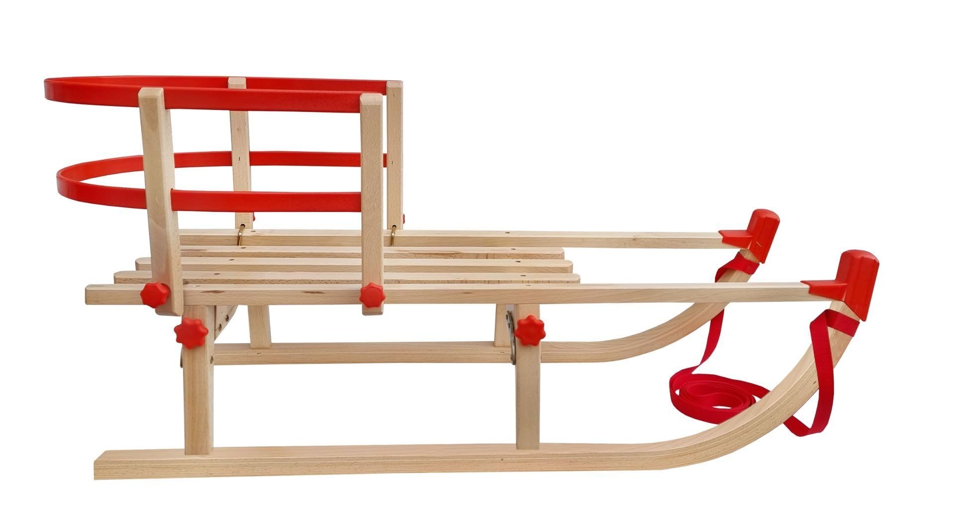 Klappschlitten Holz Hochwertiger Hörnerschlitten aus Buche, Platzsparend Faltbar, Belastbar bis 90 kg, Holzschlitten für Kinder & Erwachsene, inkl. Ziehleine
