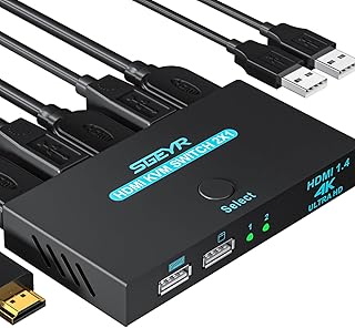 SGEYR HDMI Switch, HDMI Switcher with Remote, Hdmi 1.4 4k@60hz Switch, Usb Switch 2 Computers, KVM Switch Hdmi, Displayport Switch, Usb Switcher, USB KVM Switch HDMI, for Printer, Mouse, Laptops