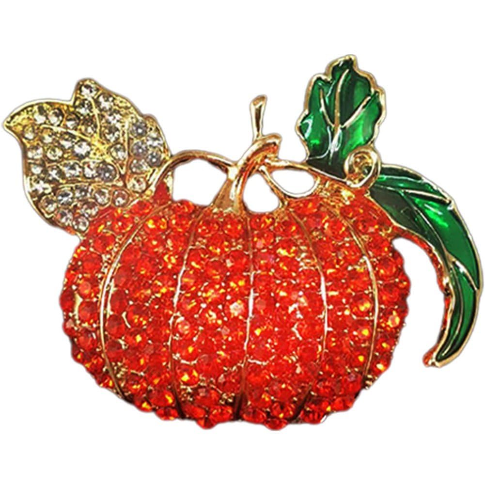 Ppmter Orange Red Rhinestone Pumpkin Brooch Pin Delicate Pumpkin Lapel Pin Halloween Pin Badge For Thanksgiving Fall Autumn Halloween Decoration
