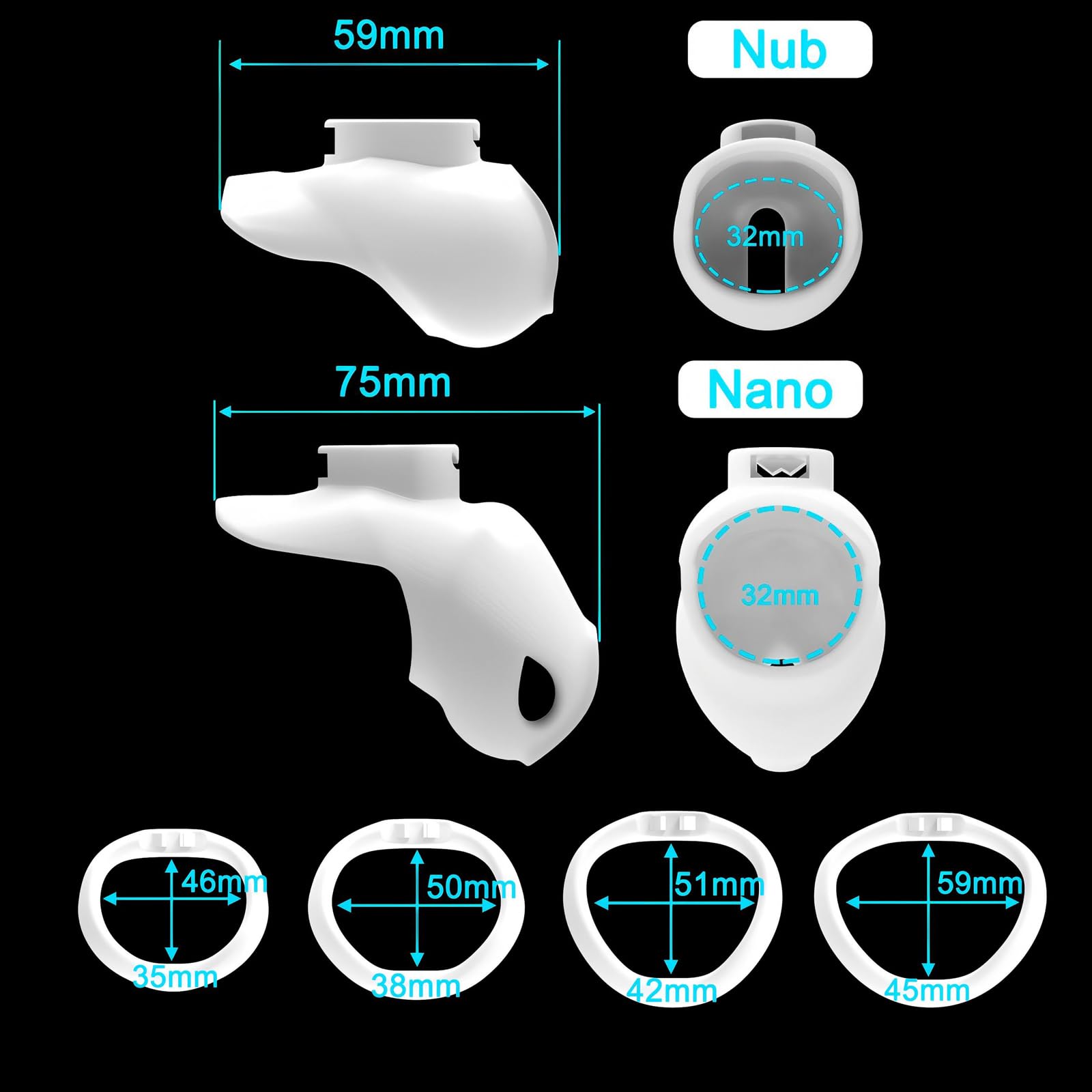 Chastity Cage Man Cage de Chasteté pour Pénis avec Ceinture et 4 Anneaux Différents Sex Toys Homme Petit et Respirant Cage Chastetée avec Serrure pour Bondage le Pénis (Transparent,L)