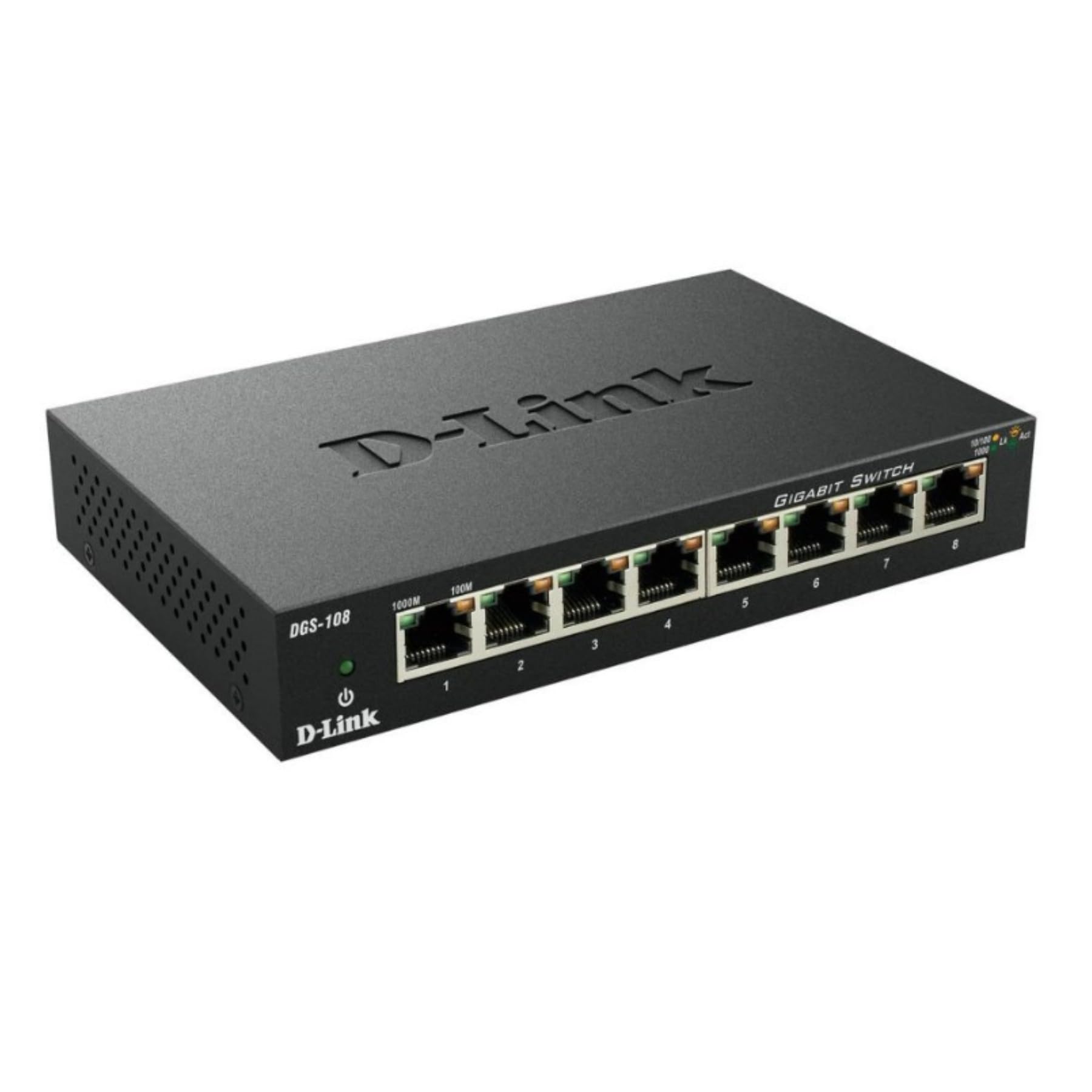 D-Link DGS-108 Conmutador Gigabit Layer2 de 8 puertos, hasta 1000 Mbps de transferencia de datos por puerto, arquitectura sin bloqueo, sin ventilador, carcasa metálica, negro