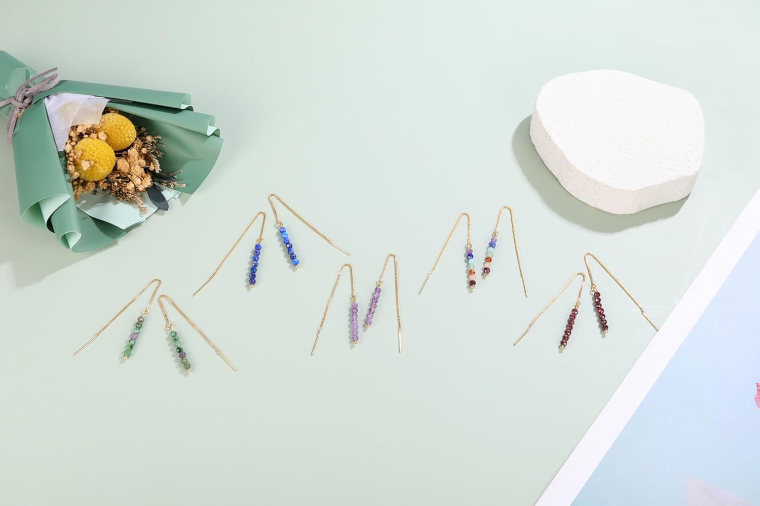 GEHECRST Chakra Crystal Earrings for Women Gold Plated Dangle Earrings Dainty Long Chain Gemstone Earrings Christmas Gifts - Image 6