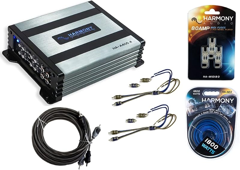 43DXA2504 DXA250.4 Amplificador de 4 canales con kit de cableado de amplificador de calibre 8 | Diseño de la serie DX, paquete completo de alimentación de parlantes para audio de automóvil, todo lo necesario para la instalación, sonido limpio para la conducción diaria