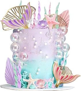 Mermaid Cake Topper Big Mermaid Tails Seaweed Bubbles Shells and Golden ...