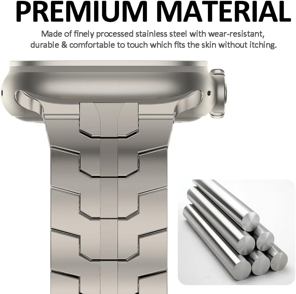 Miimall Compatible for Apple Watch Bands 49mm 46mm 45mm 44mm 42mm Ultra 2/Ultra SE 2/SE Series 10 9 8 7 6 5 4 3 2 1, Stainless Steel Metal Strap with Butterfly Clasp for Apple Watch Bands-Silver