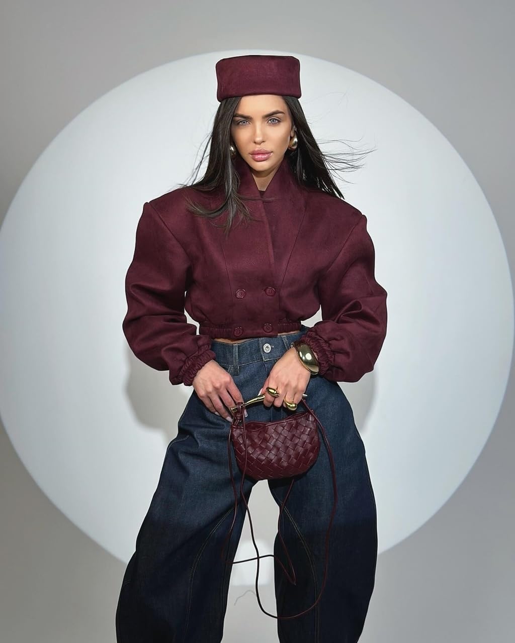 Crop Jackets for Women Button Waist Cinched Stand Collar Long Sleeve Retro Elegant Cropped Bomber Jackets for Women - Image 2