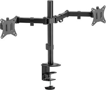 Link2Home Dual Articulating Full Motion Desk Mount for 17"32" Monitors, Adjustable Dual Monitor Arm with Swivel, Tilt, Rotation, Cable Management, VESA Compatibility, Clamp and Grommet Base