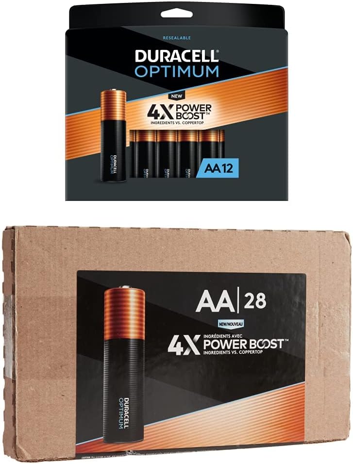Duracell Optimum AA Batteries Combo Pack, 28 Count (Ecommerce Pack) + 12 Count Double A Battery with Power Boost ingredients, Alkaline Battery - 40 Count Total
