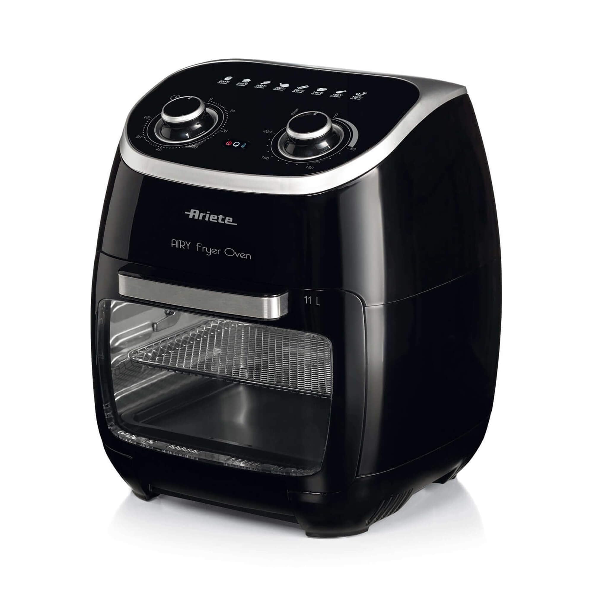 Ariete 4619, Freidora de aire y horno en uno, 11 L, multifunción, temporizador 60 minutos, puerta transparente extraíble, temperatura 80, 200º C, 2000 W, negro