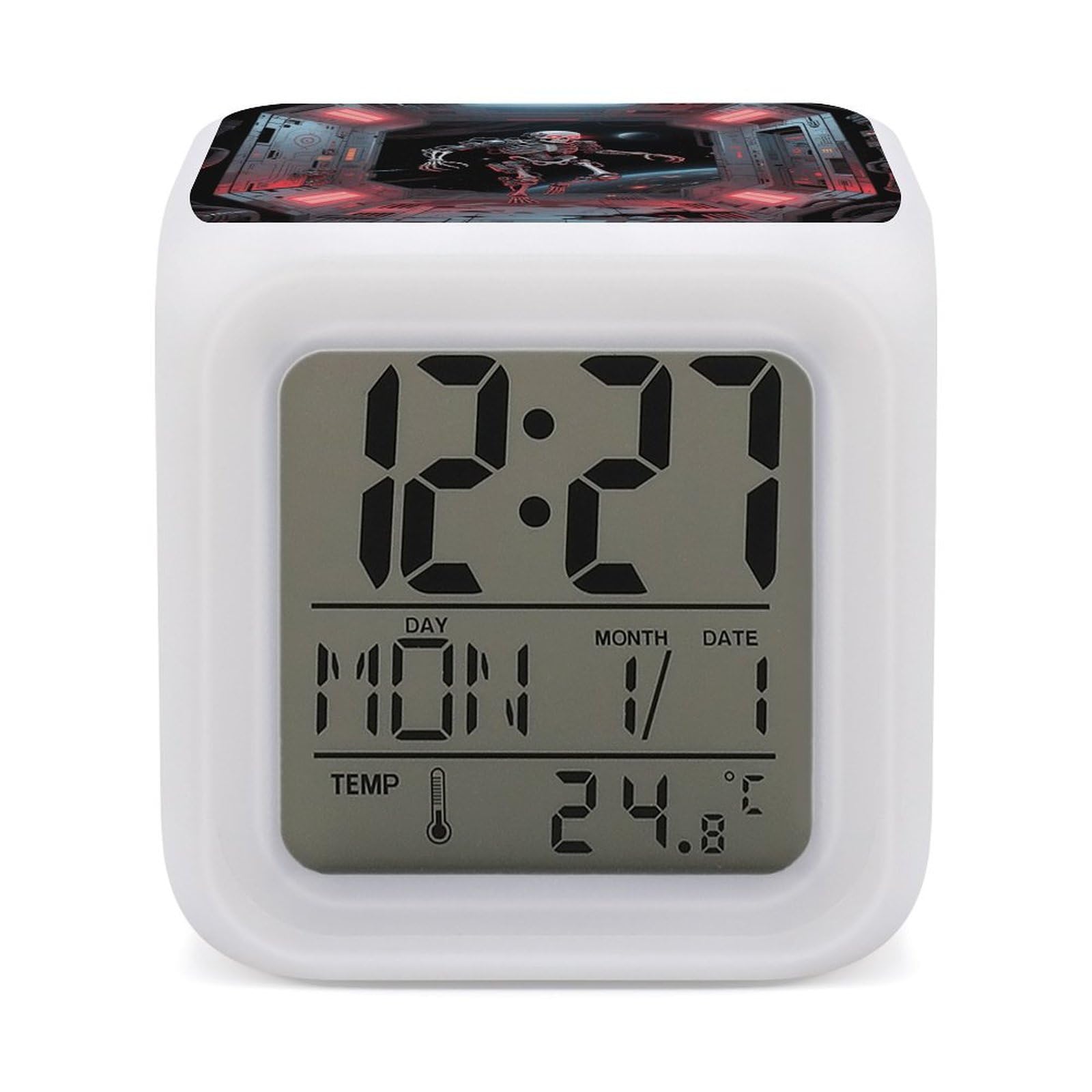 VstaDank Skull Alarm Clock Sleep Trainer 7 Color Changing Night Light Modern Touch Bedside Lamp Fashion Digital Clock with Temperature Display Wake Clocks for Loud Alarm