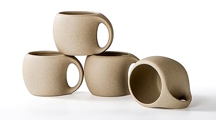 SYJAN HOME Ceramic Espresso Cups with Handle,6 OZ Ceramic Coffee Cups Set of 4,Cute Demitasse Cups for Double Shots,Cappuccino Cups Set for Small Latte,Tea,Cafe (Nutural Beige)