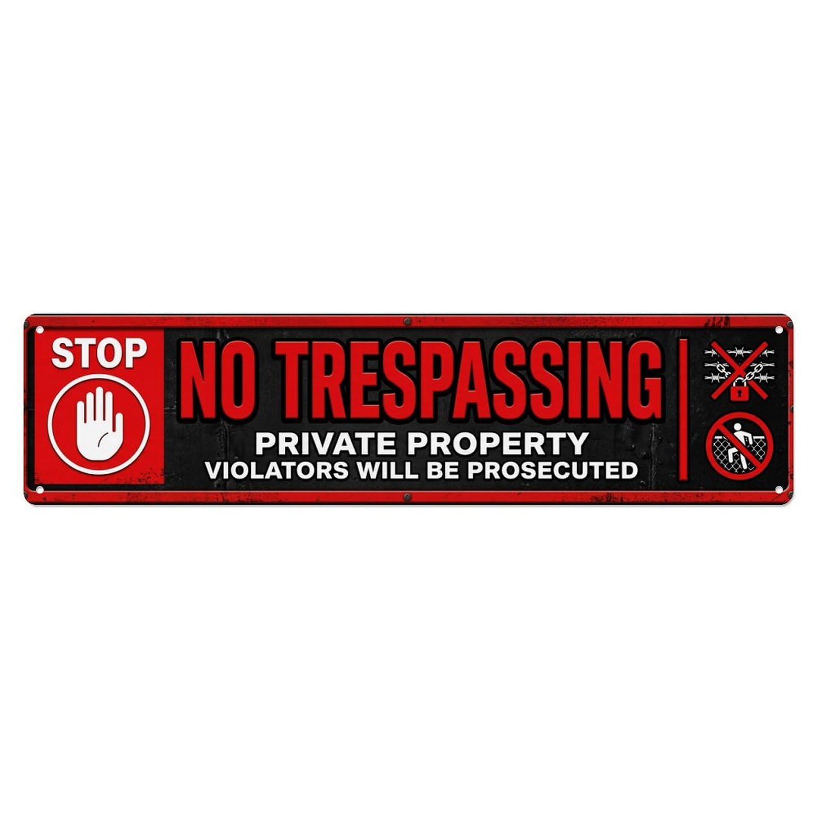 Fence Trespassing Property Boundary Metal Tin Sign Plaque Wall Decor for Cafe, Club Bar, Office, Home Garden Metal Poster 4x16Inch