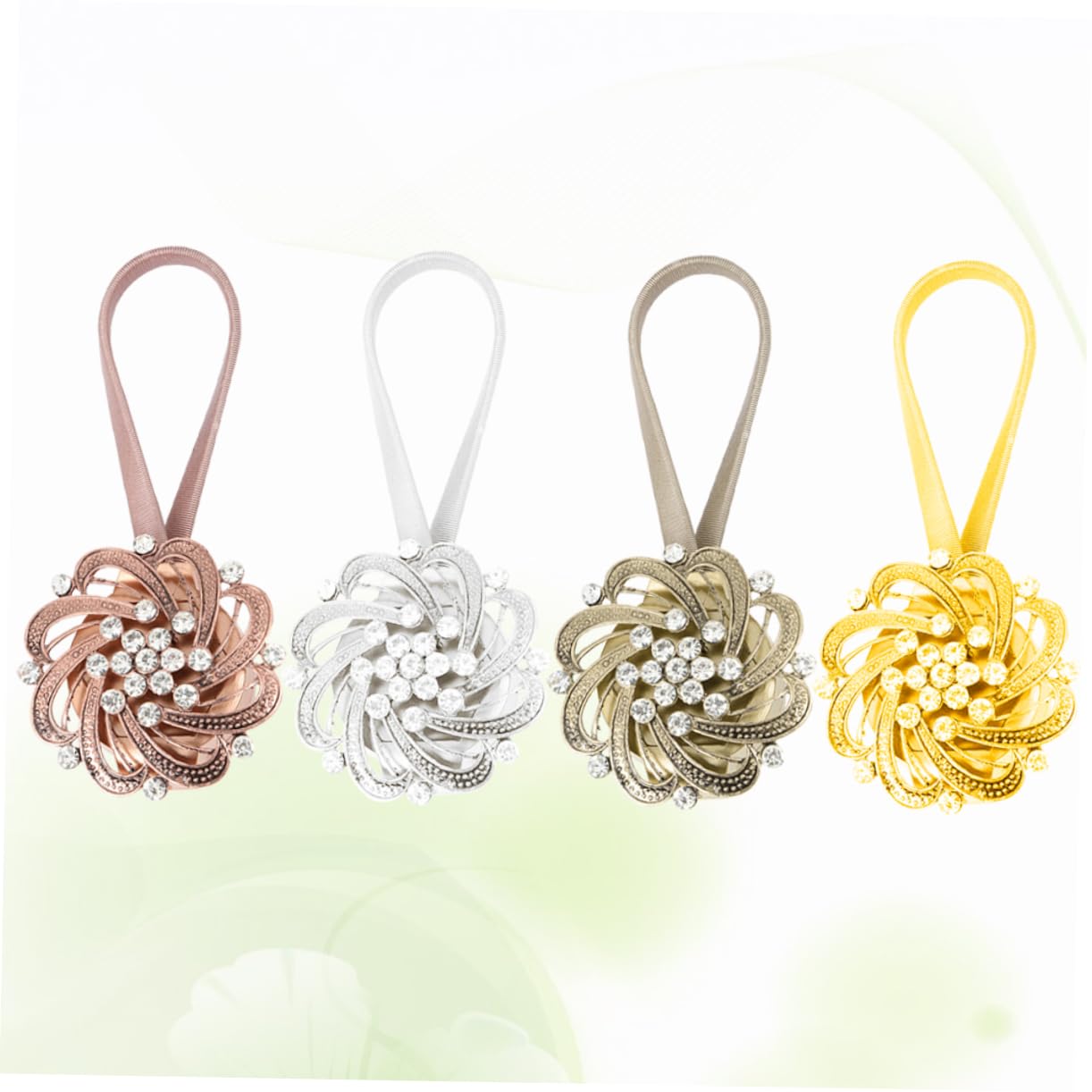 PRETYZOOM Embrasses Magnétiques pour Rideaux en Alliage, Décor Strass, 4 Pièces, Fixation Forte sans Perçage pour Salon et Maison