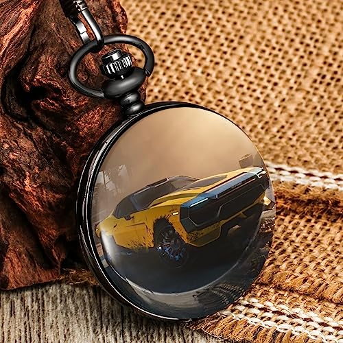 ZALTAS Relógio de bolso amarelo cool carro esportivo preto liso capa digital clear Dial pendente rel