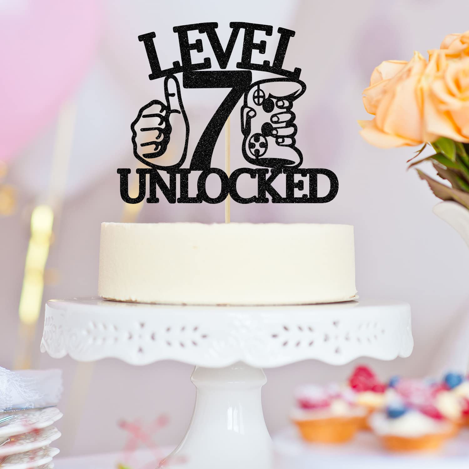 Level 7th Unlocked Cake Topper – Electronic Games Theme Birthday Decor For Boys, 5.9" Tall