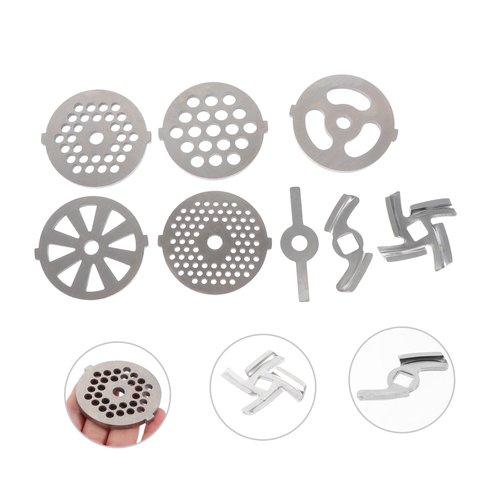 COLLBATH Placas y Cuchillas Orificios para Picadora de Carne Eléctrica de Acero Inoxidable Juego de 8 Piezas para Repuesto, Fáciles de Limpiar y Duraderas