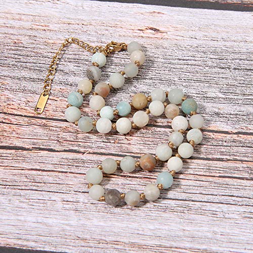 Balibali Semi Precious Stone Beaded Choker Necklace 14K Gold Plated Natural Stone Double Strand Necklace Layered Short Necklaces #TOP4