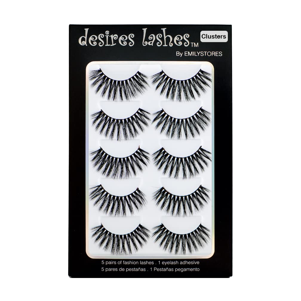 EMILYSTORES 5Pairs Multipack False Eyelashes Natural Fluffy Fake Eye Lashes Thick Wispy 3D Faux-Mink Eyelashes, Clusters