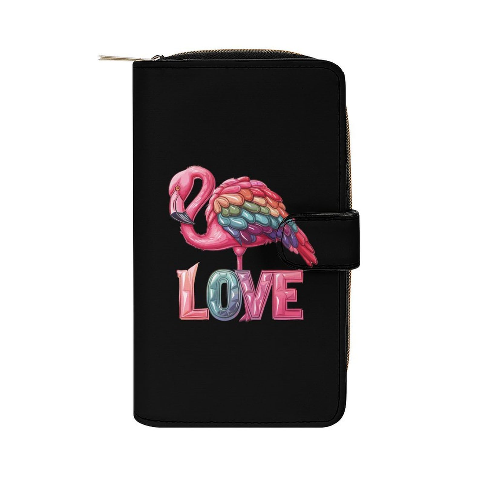 Gay Prideful Rainbow Flamingo LOVE Leather Long Pouch Wallet for Men And Women Large Capacity Clutch Cash Wallet with Zippered