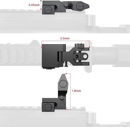 Miniatura 2 de SOUFORCE Miras de hierro delanteras y traseras abatibles, juego de miras de respaldo para rieles Picatinny y Weaver, color negro
