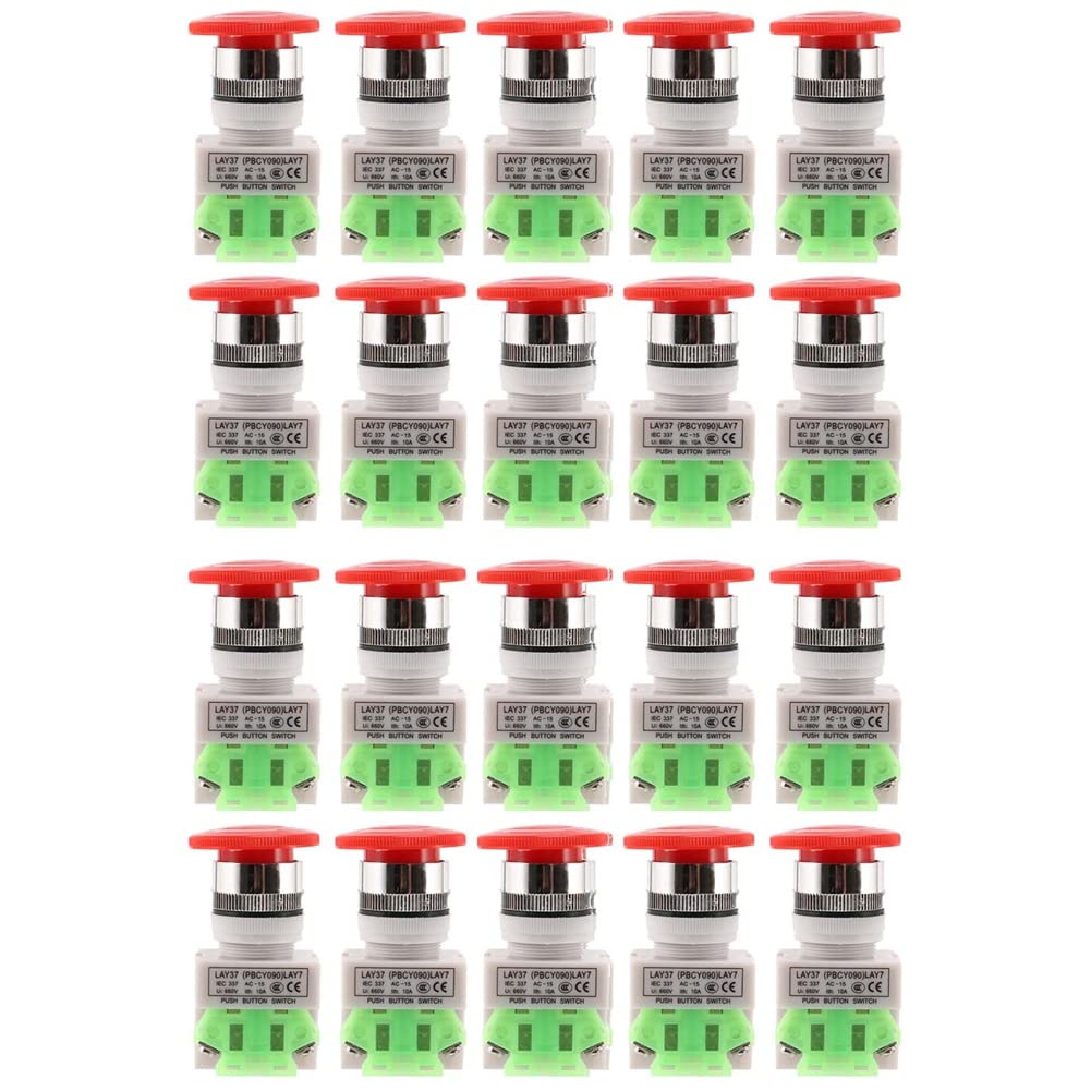 Jnchdghwa Red 20X Mushroom Cap 1No 1Nc Dpst Emergency Stop Push Button Switch Ac 660V 10A
