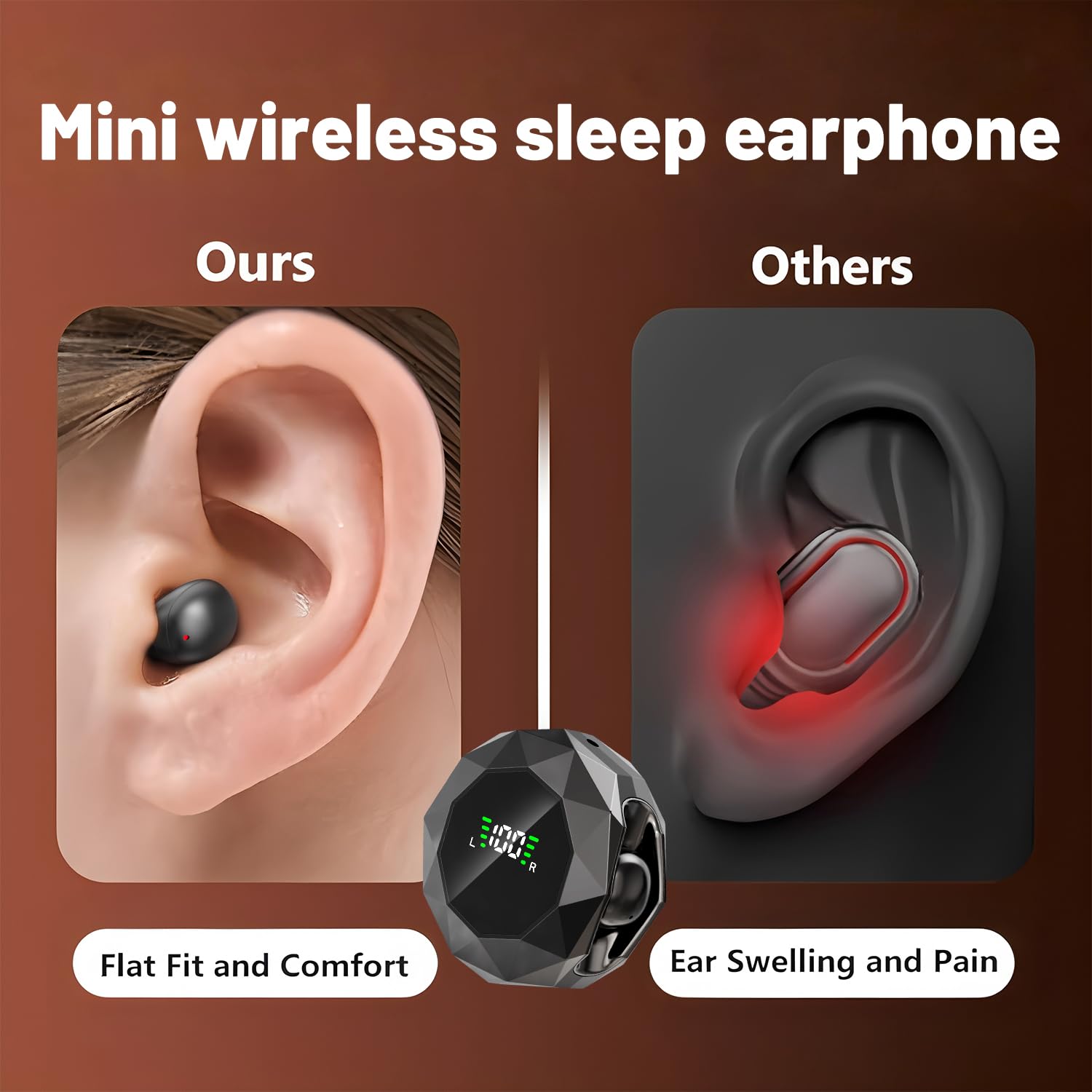 Mini auriculares invisibles inalámbricos Bluetooth de perfil bajo, auriculares ocultos discretos para el trabajo, auriculares pequeños, auriculares invisibles para dormir para canales