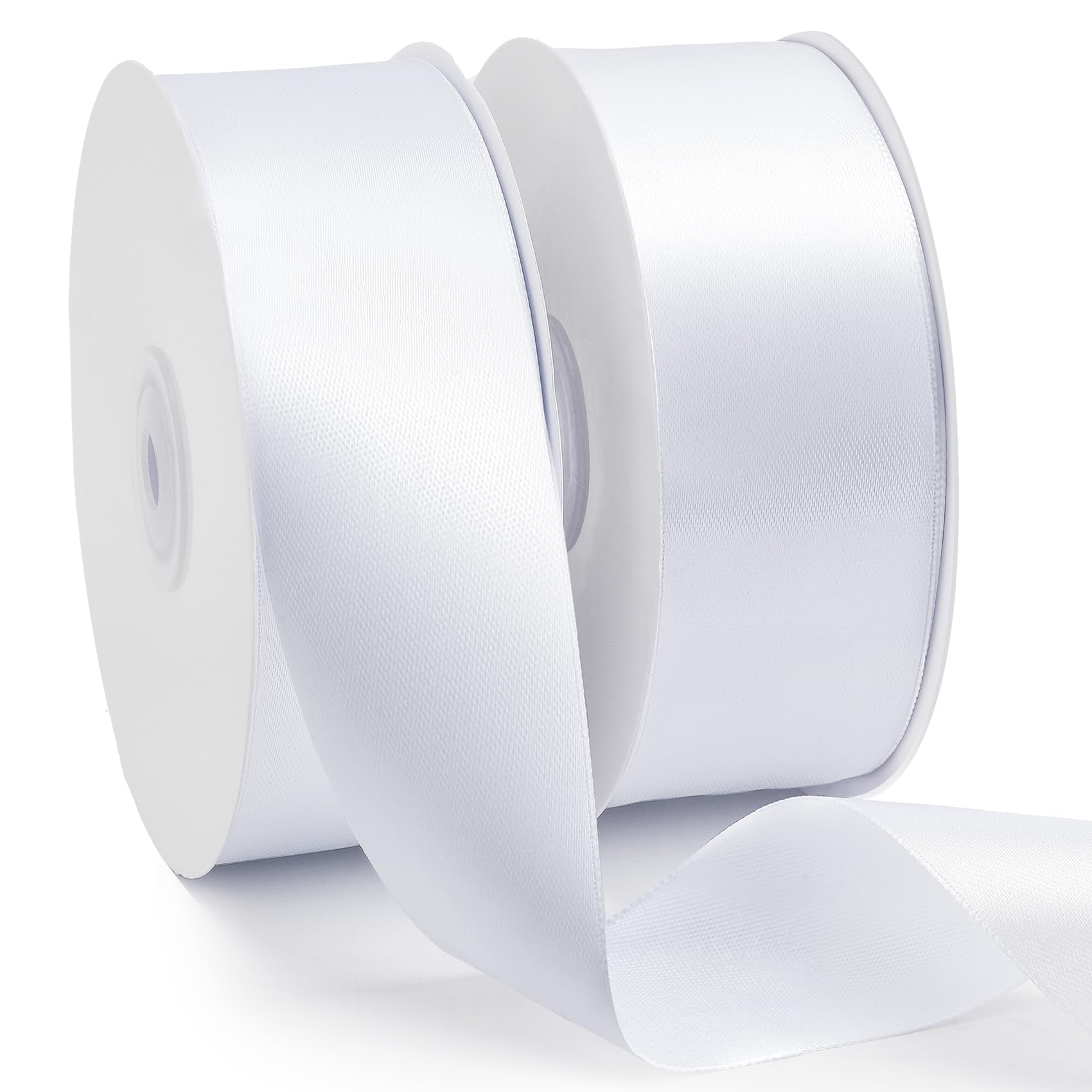 Photo 1 of 100 Yards 1-1/2 Inch White Ribbon, Fabric Satin Ribbon for Gift Wrapping, Wide Continuous String Ribbons, Flower Bouquet Wedding Bow Award Ribbons Making Decorations