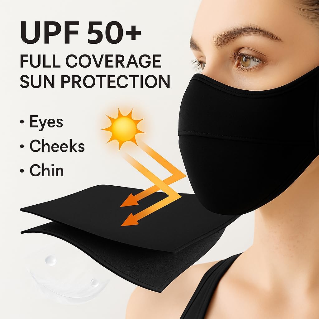 UPF 50+ UV Face Mask for Women, Cooling Breathable Sun Protection Face Cover, Washable Ice Silk Mask for Driving, Cycling