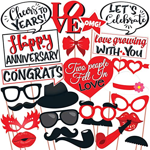 Anniversary Photo Booth Party Props DIY Kit, Red & White,