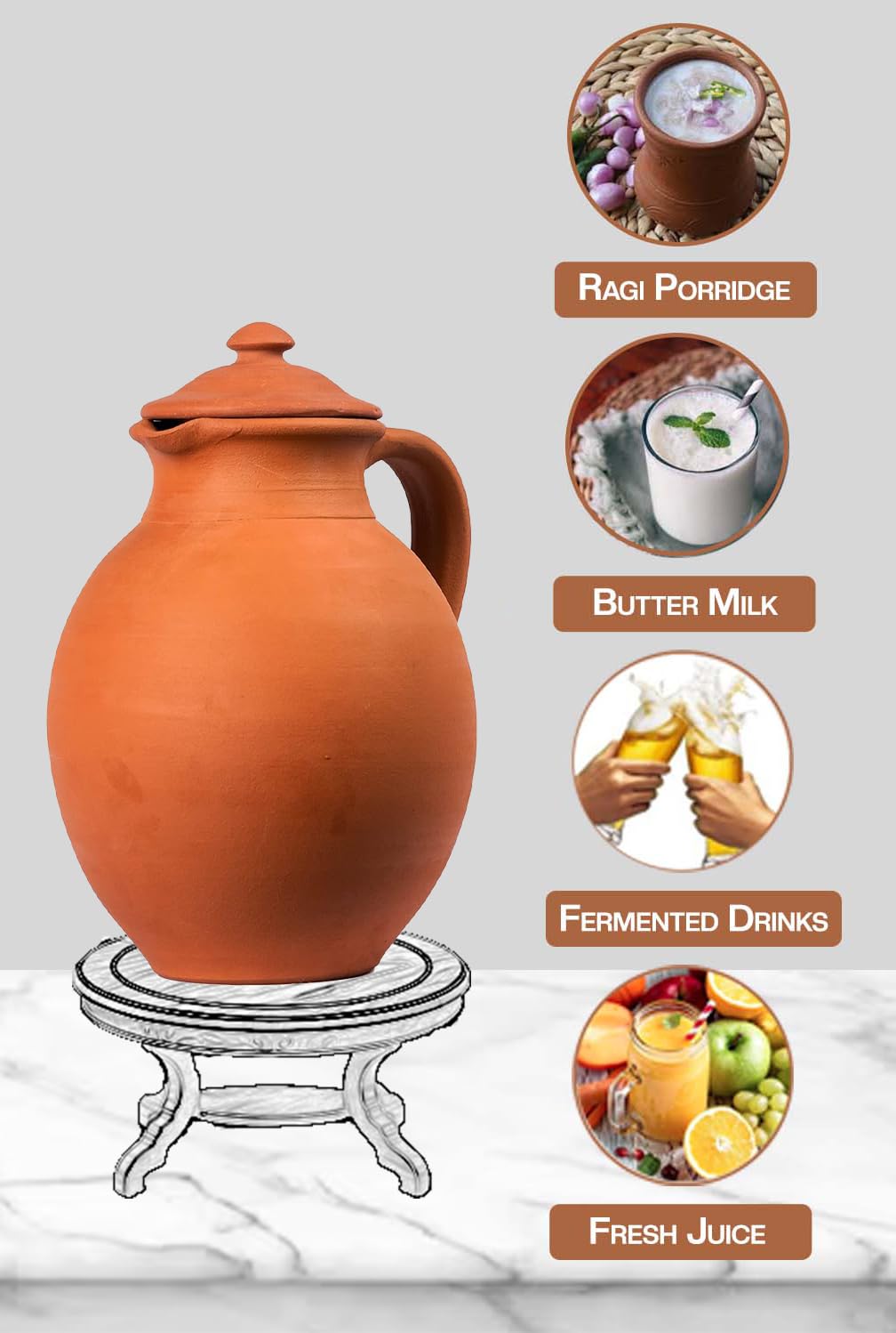 Village Decor Terracotta Water Jugs (3 Litre) - Image 4 thumbnail