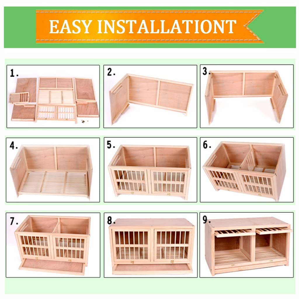 Jaula de Madera Resistente para Palomas con Bandeja extraíble para estiércol, transportín para Palomas mensajeras de fácil instalación, Disponible en Varios tamaños (Natural, 80 * 40 * 45 cm