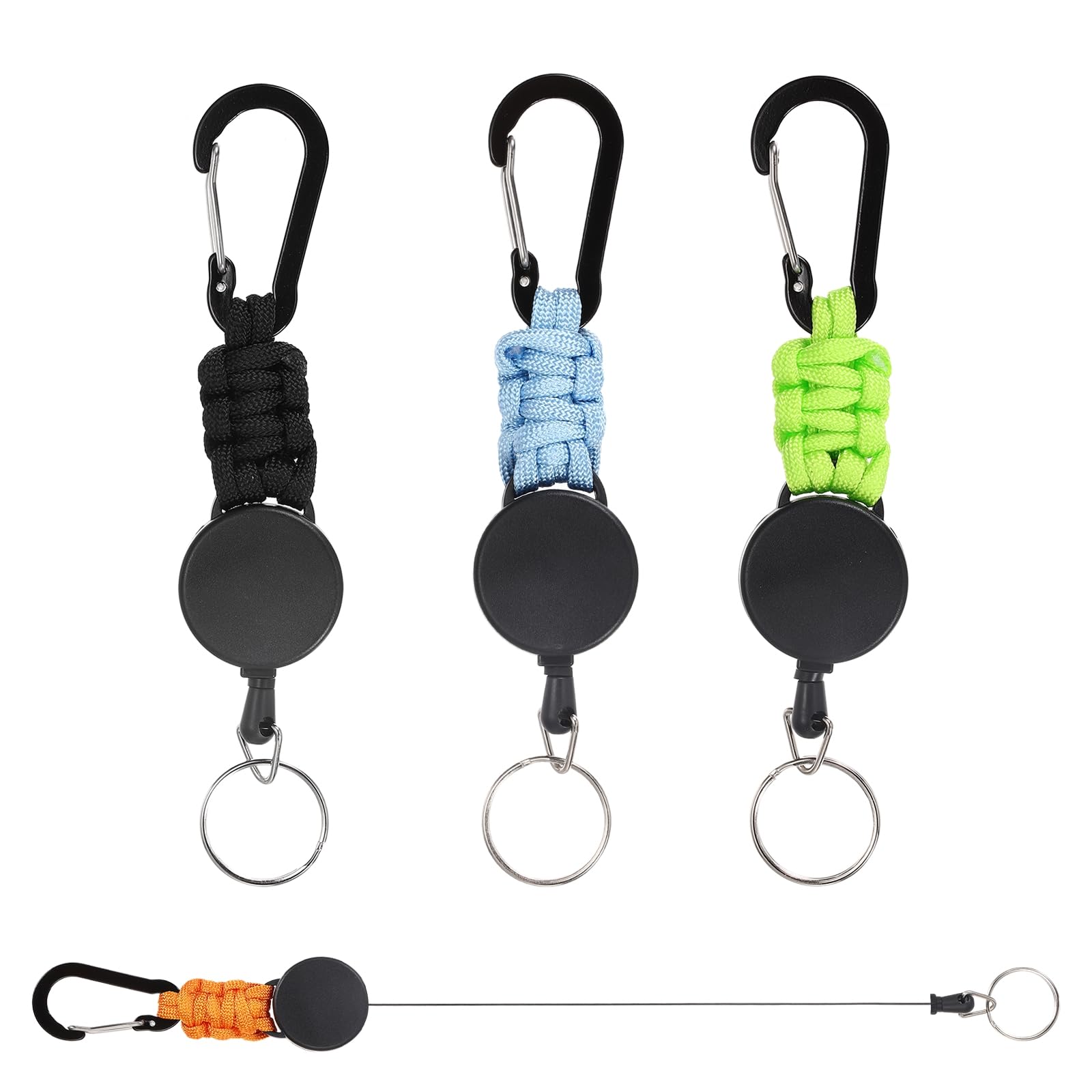 PATIKIL Retractable Keychain, 4 Pcs Heavy Duty Carabiners Badge Holder Reel ID Holder Clip Key Chain with 27" Steel Cord for Bags Keys Ring Cards Electronics, Green Mix