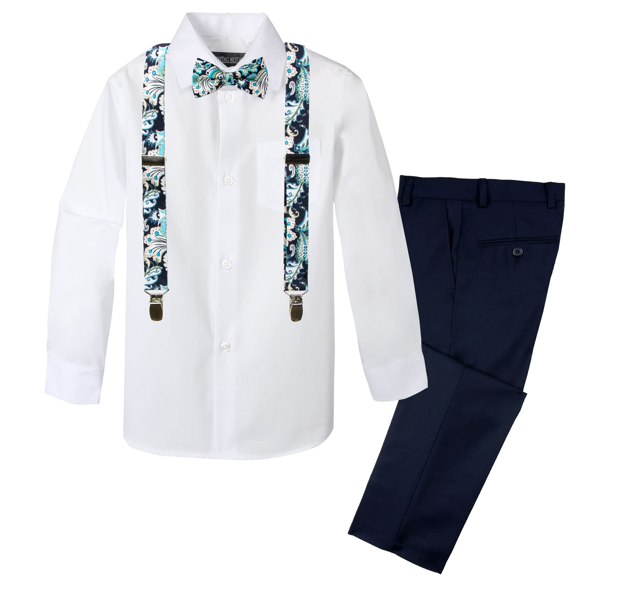 Spring Notion Boys' 4-Piece Floral Suspenders Outfit