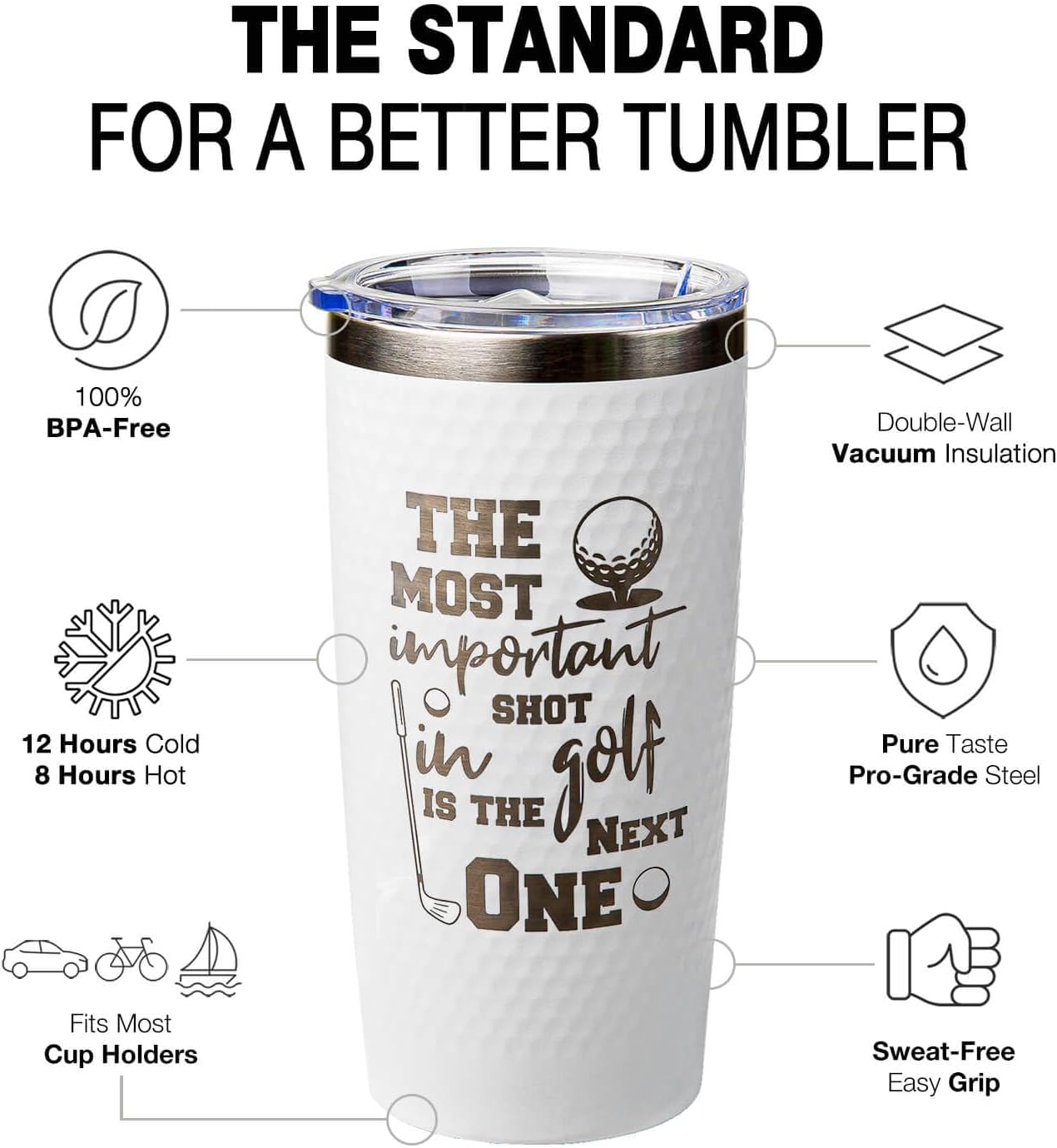 Gifts for Golfers - Funny Golf Ideas for Men Dad Husband Boyfriend Grandpa - 20oz Insulated Stainless Steel Golf Coffee Travel Mug Tumbler Cup - Birthday Valentine Fathers Day White Elephant Christmas - Image 5