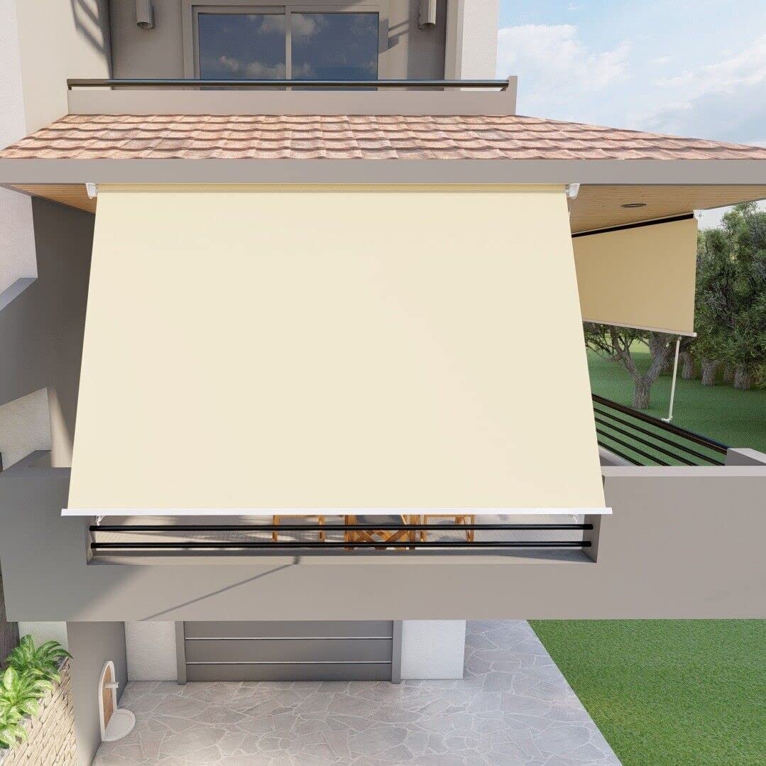 Tenda da sole a caduta 250x250 cm Beige, con braccetti e mantovana per balcone esterno, tessuto impermeabile 280gr/mq