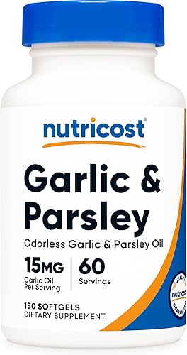 Nutricost Aceite de ajo y perejil (15 mg), 180 cápsulas blandas, ajo y perejil inodoros, sin OMG, 60 porciones